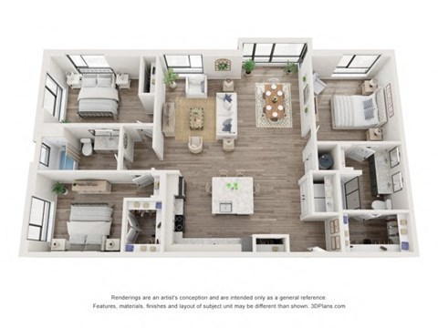 Floor plan for 3 beds, 2 baths, 1616 sqft